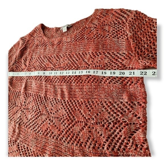 Fringe Sweater Loose Knit Rust Orange & Tan Size XL - Picture 3 of 6